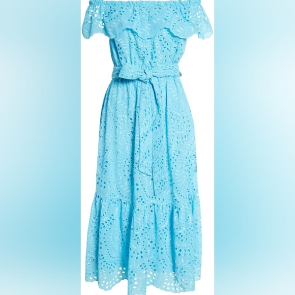 NWT Lilly Pulitzer Geri Off the Shoulder Seabreeze Blue Dress SZ M - Picture 4 of 16